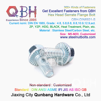 QBH DIN 6921 Gr. 4.8/6.8/8.8/10.9/12.9 Carbon SS304 SS316 Stainless Steel Toothed Flange Self Locking Lock Bolt