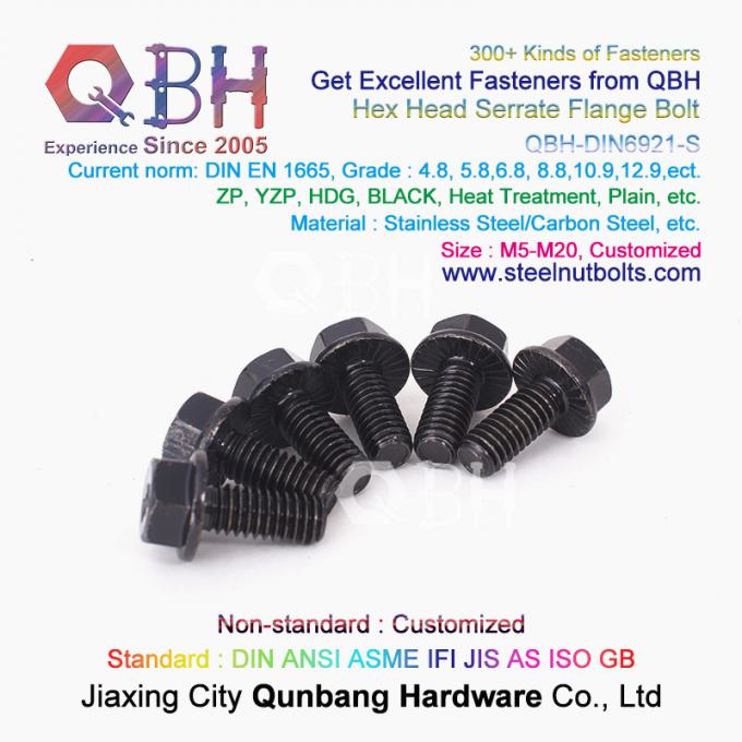 Carbone galvanisé de QBH DIN6921 M5-M20/noir/simple blanc bleu/boulon à verrouillage automatique dentelé de bride acier inoxydable 1