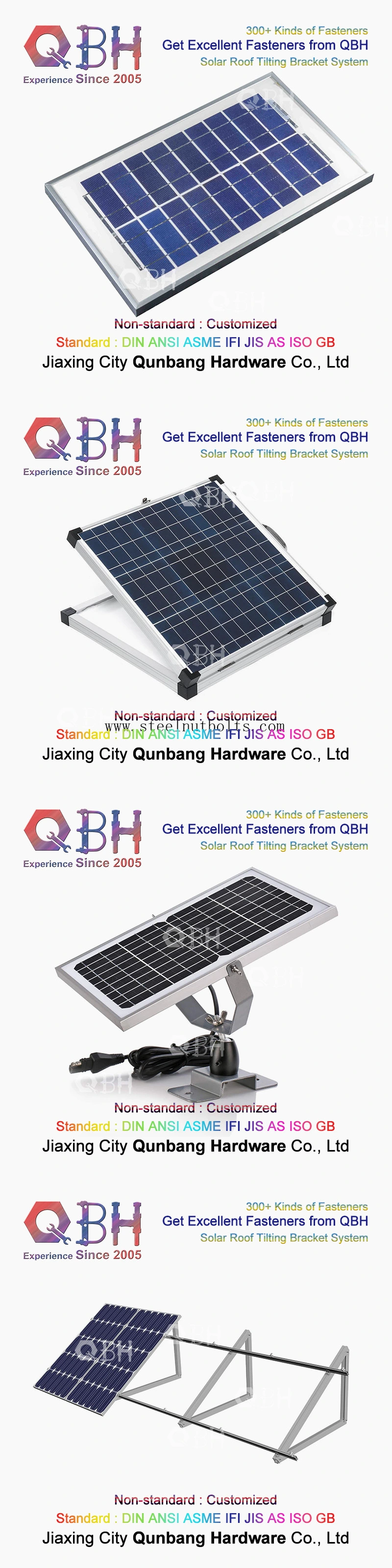 Qbh a adapté le toit aux besoins du client industriel commercial civil de toiture d'objet de système énergétique d'énergie solaire inclinant inclinant le support de support de support pour le panneau photovoltaïque de picovolte