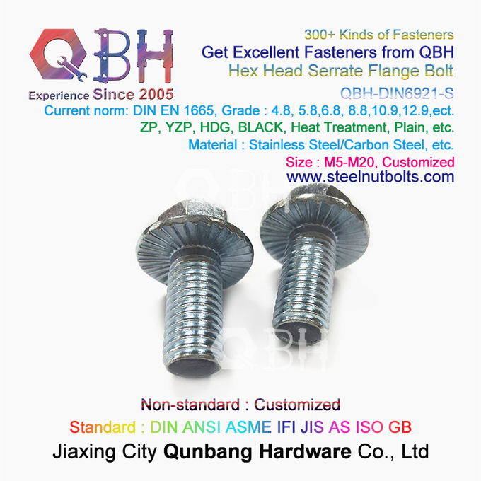 Carbone galvanisé de QBH DIN6921 M5-M20/noir/simple blanc bleu/boulon à verrouillage automatique dentelé de bride acier inoxydable 3